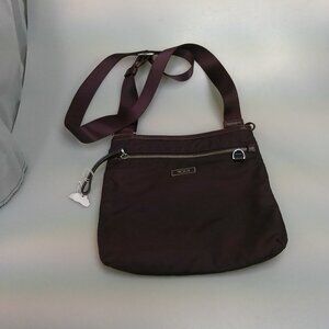 TUMI Voyageur Small Crossbody Bag Plum Nylon Leather Trim Travel Purse
